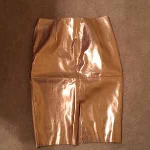 Rose Gold Metallic Faux Leather Skirt
